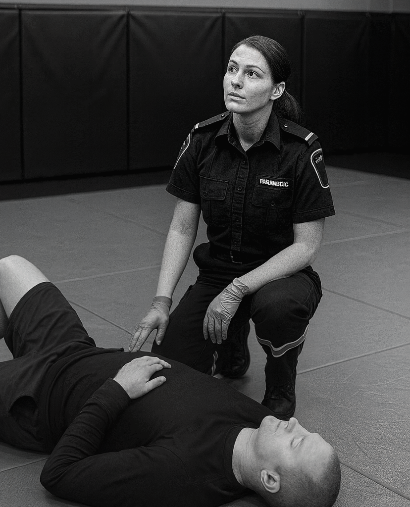 Paramedics training defensive stances